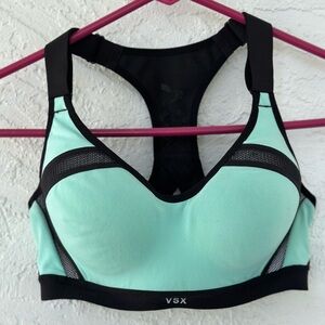 Victoria's Secret Bra VSX Sport Bra Work Out Yoga Black Green Racerback Size 32C